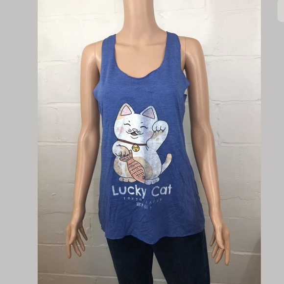 Next Level Lucky Cat Racerback Tank Top M Blue
